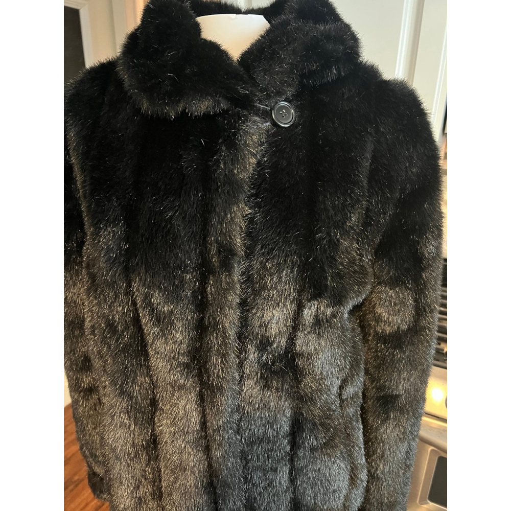 Vintage Dennis Basso Mid Length Faux Fur Coat Black Medium - Picture 10 of 10
